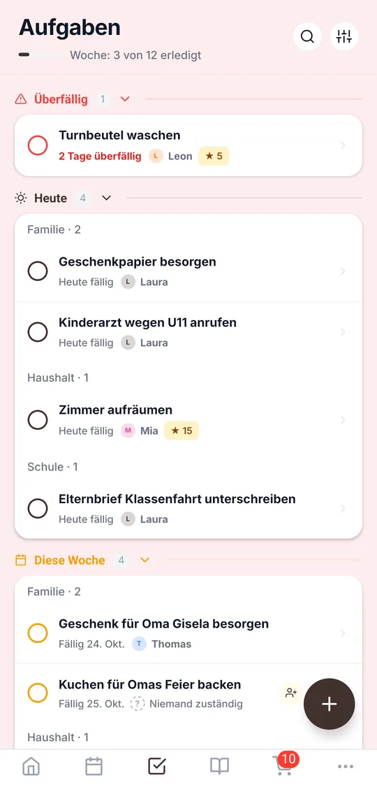 Aufgaben und Checklisten in der App